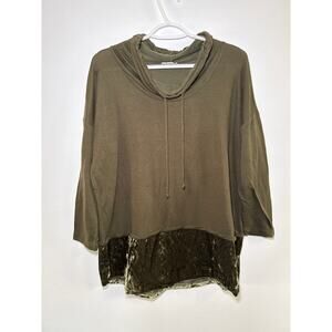 Soul Cake cowl neck velour trim long sleeve shirt womens large lagenlook grunge